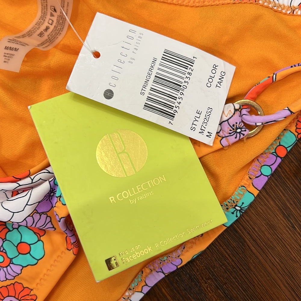 NWT{R Collection by Raisins}Sz M Tangerine floral bikini bottom w/ties - Picture 4 of 8